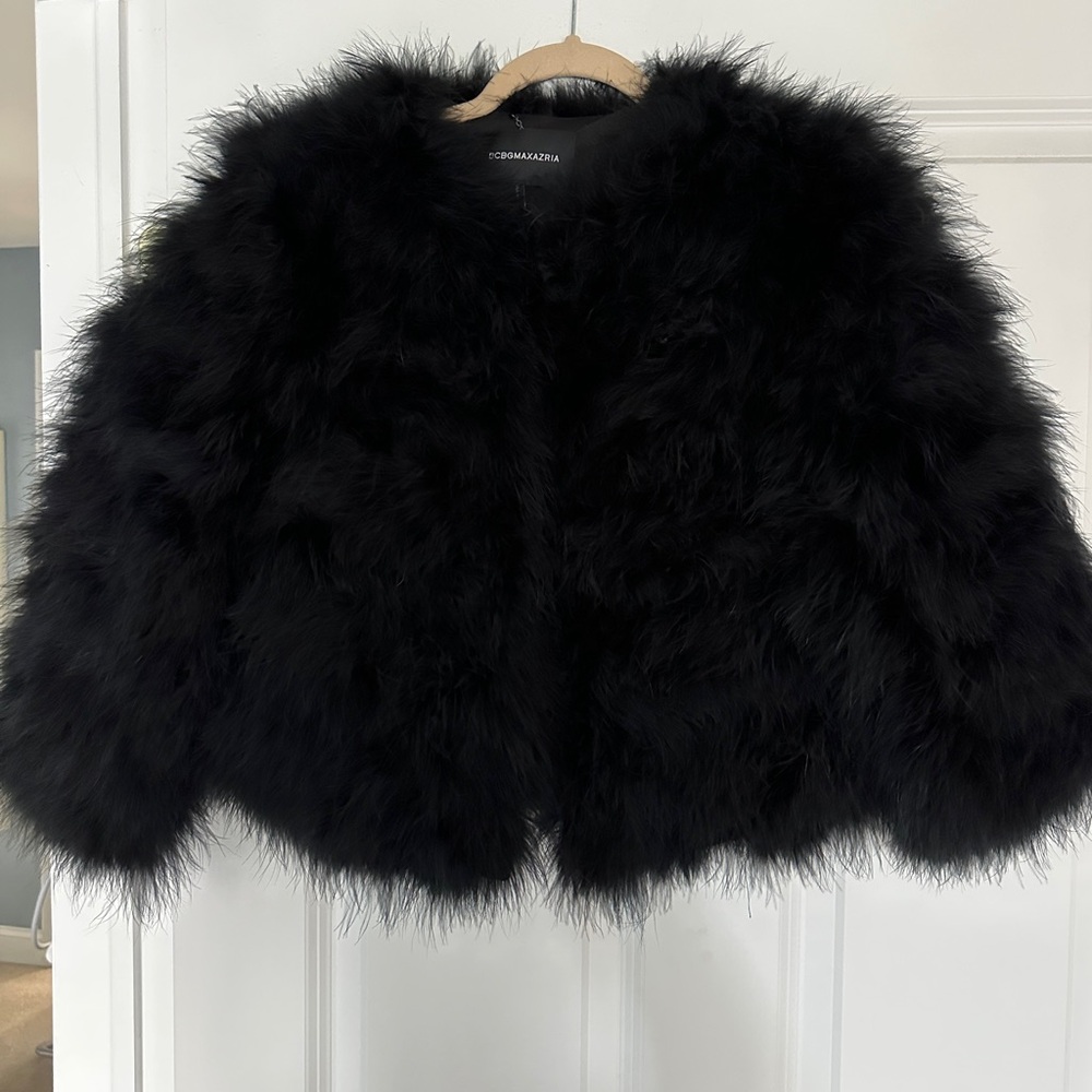 BCBGMaxAzria Zoey Black Ostrich Feather Coat - Picture 3 of 4